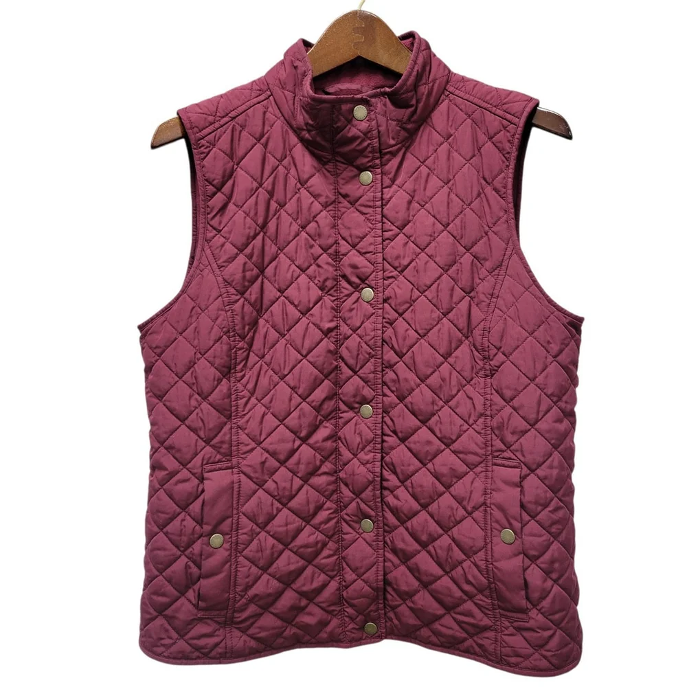 Talbots Women's Red Snap Button Fleece Lined Puffer Vest Size Large Petite (LP) - Picture 2 of 7